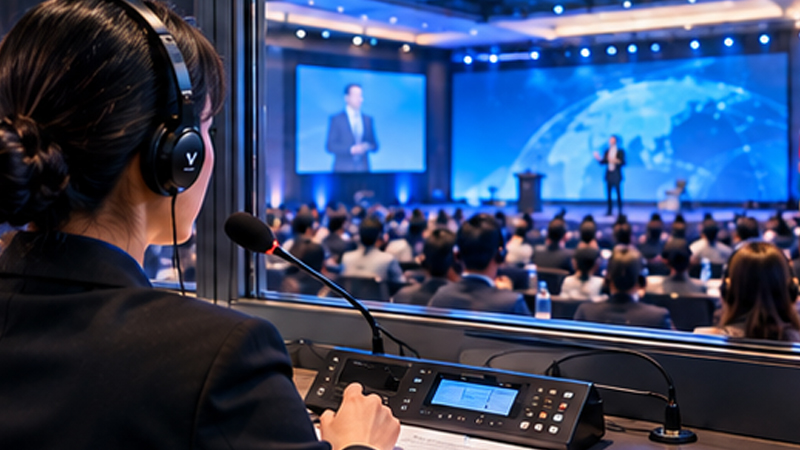 Interpreter booth dan peralatan komunikasi simultan